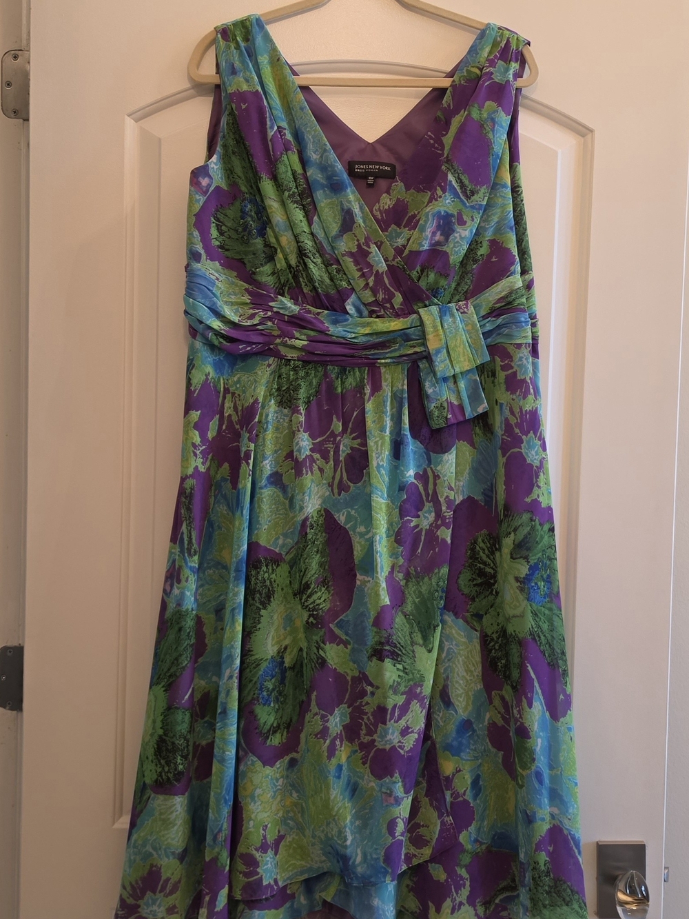 Jones New York Green and Purple Floral One-Shoulder Dress